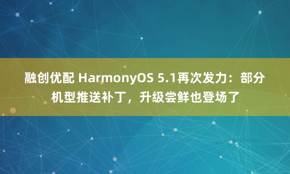 融创优配 HarmonyOS 5.1再次发力：部分机型推送补丁，升级尝鲜也登场了